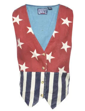 American Flag Print Denim Jacket Vest - L