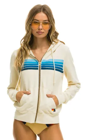 Aviator Nation 5 Stripe Relaxed Zip Hoodie Vintage White/Blue