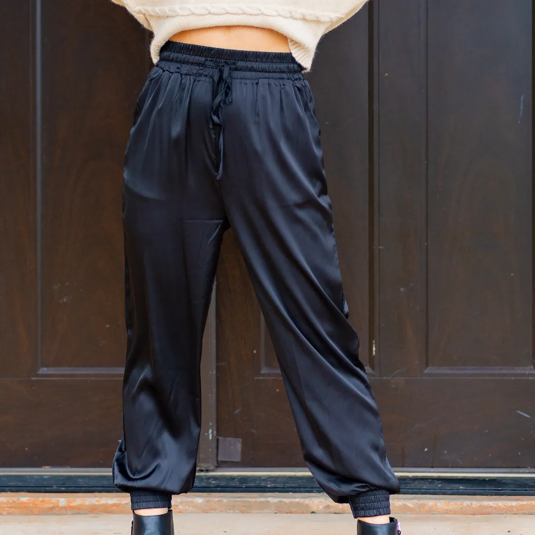 Black Satin Jogger Pants