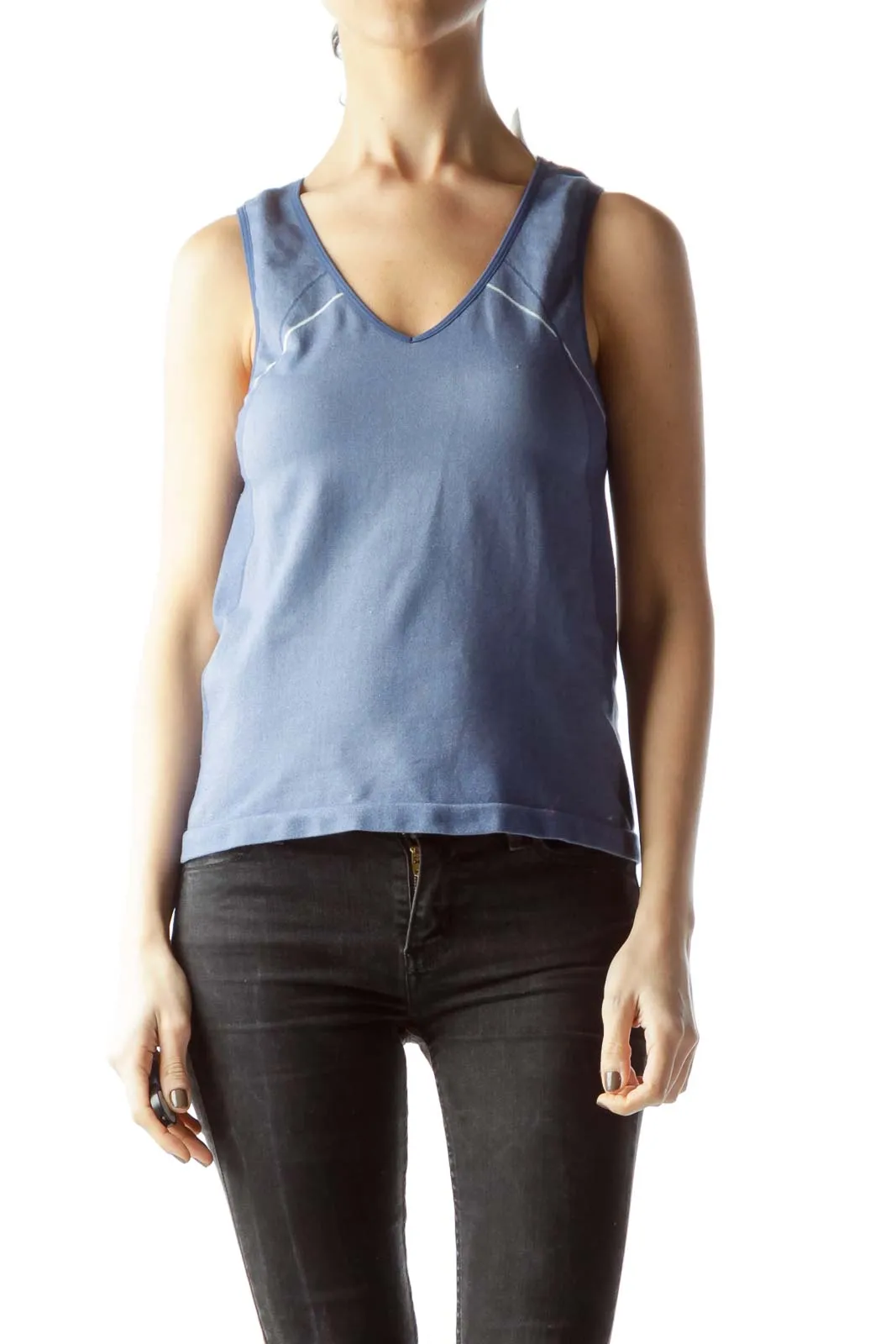 Blue V-Neck Athletic Tank Top