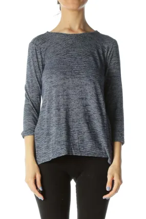 Blue/Gray Striped Stretch Long-Sleeve Textured Activewear Top