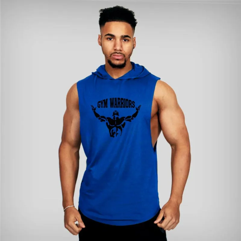 Brand Gym Clothing Mens Bodybuilding Hooded Tank Top Cotton Sleeveless Vest Fitness Sweatshirt Workout Sportswear Tops Male