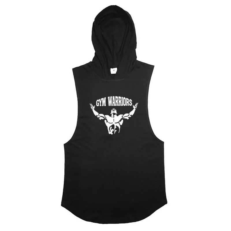 Brand Gym Clothing Mens Bodybuilding Hooded Tank Top Cotton Sleeveless Vest Fitness Sweatshirt Workout Sportswear Tops Male