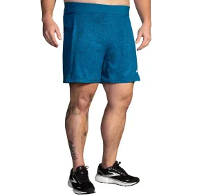 Brooks | Men's Sherpa 7" 2-in-1 Shorts - Dark Ocean Terrain Print