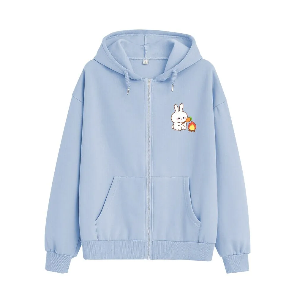 Camping Bun Bun the Bunny Soft Zip-Up Hoodie