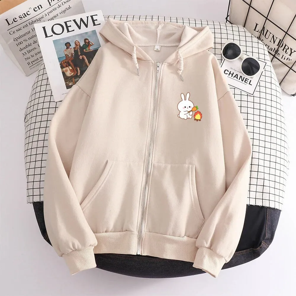 Camping Bun Bun the Bunny Soft Zip-Up Hoodie