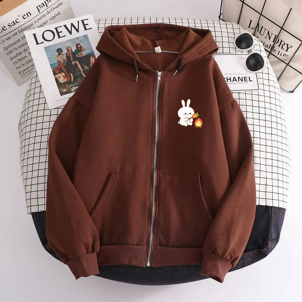 Camping Bun Bun the Bunny Soft Zip-Up Hoodie