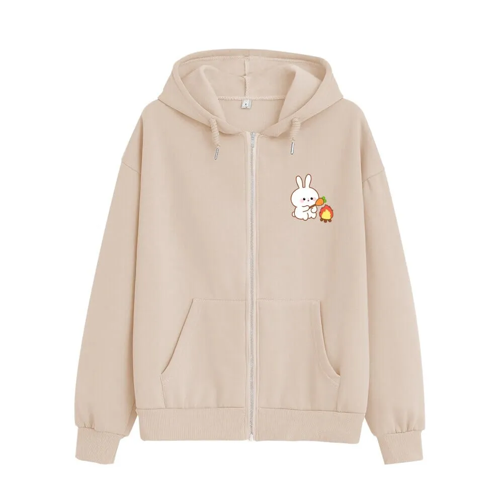 Camping Bun Bun the Bunny Soft Zip-Up Hoodie