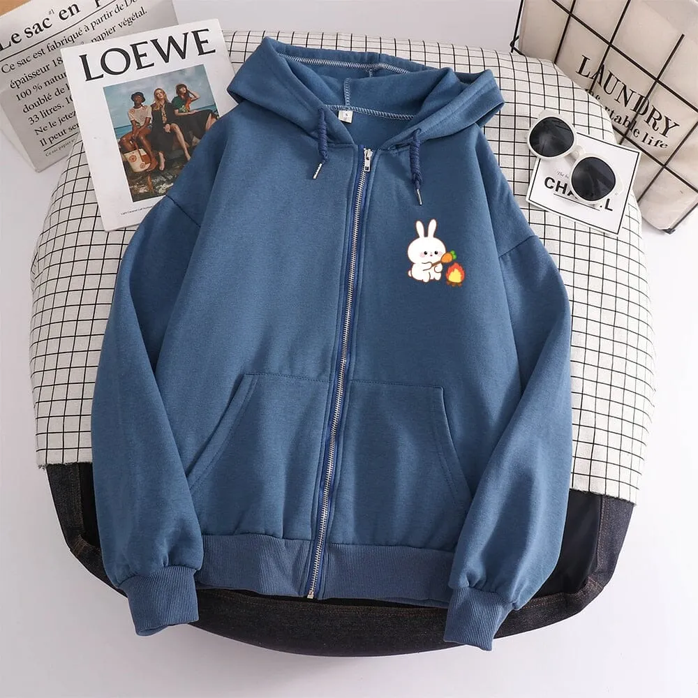 Camping Bun Bun the Bunny Soft Zip-Up Hoodie