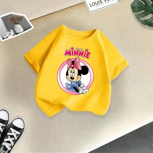 Disney Summer Mickey Minnie Baby Kids Pure Cotton crewneck T-shirt Boys Girls Street Creative Top Cotton T-shirt top