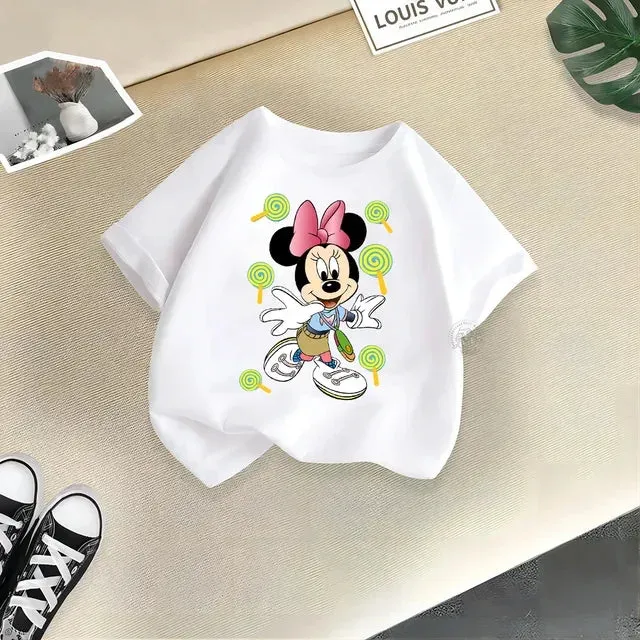 Disney Summer Mickey Minnie Baby Kids Pure Cotton crewneck T-shirt Boys Girls Street Creative Top Cotton T-shirt top