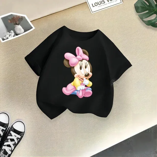 Disney Summer Mickey Minnie Baby Kids Pure Cotton crewneck T-shirt Boys Girls Street Creative Top Cotton T-shirt top