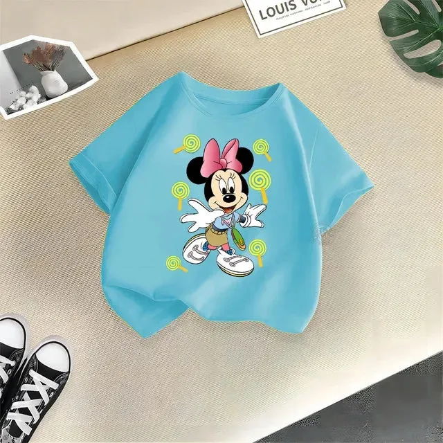 Disney Summer Mickey Minnie Baby Kids Pure Cotton crewneck T-shirt Boys Girls Street Creative Top Cotton T-shirt top