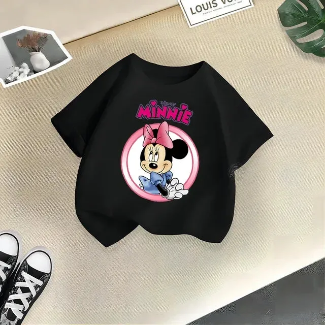 Disney Summer Mickey Minnie Baby Kids Pure Cotton crewneck T-shirt Boys Girls Street Creative Top Cotton T-shirt top