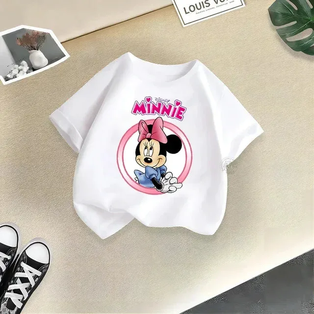 Disney Summer Mickey Minnie Baby Kids Pure Cotton crewneck T-shirt Boys Girls Street Creative Top Cotton T-shirt top