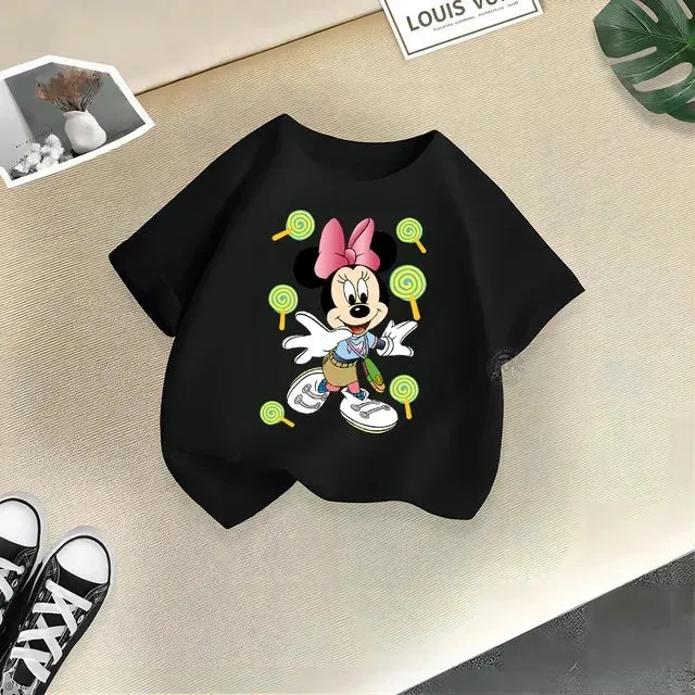 Disney Summer Mickey Minnie Baby Kids Pure Cotton crewneck T-shirt Boys Girls Street Creative Top Cotton T-shirt top