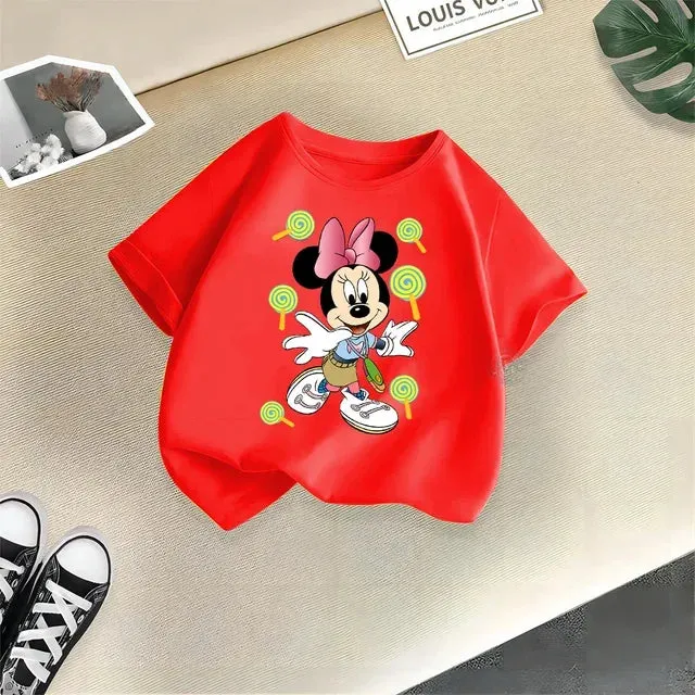 Disney Summer Mickey Minnie Baby Kids Pure Cotton crewneck T-shirt Boys Girls Street Creative Top Cotton T-shirt top