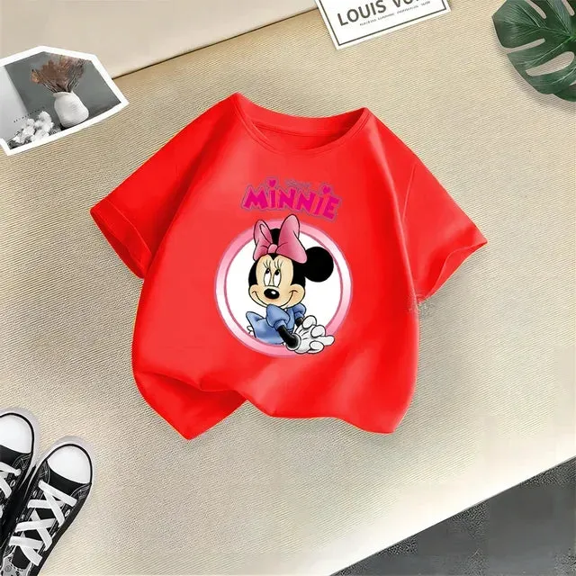 Disney Summer Mickey Minnie Baby Kids Pure Cotton crewneck T-shirt Boys Girls Street Creative Top Cotton T-shirt top