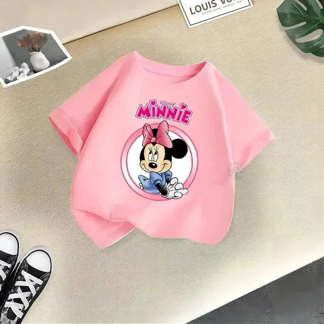 Disney Summer Mickey Minnie Baby Kids Pure Cotton crewneck T-shirt Boys Girls Street Creative Top Cotton T-shirt top