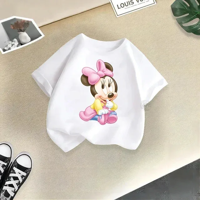 Disney Summer Mickey Minnie Baby Kids Pure Cotton crewneck T-shirt Boys Girls Street Creative Top Cotton T-shirt top