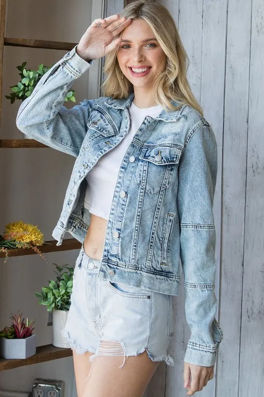 Distressed Medium Wash Denim Jacket