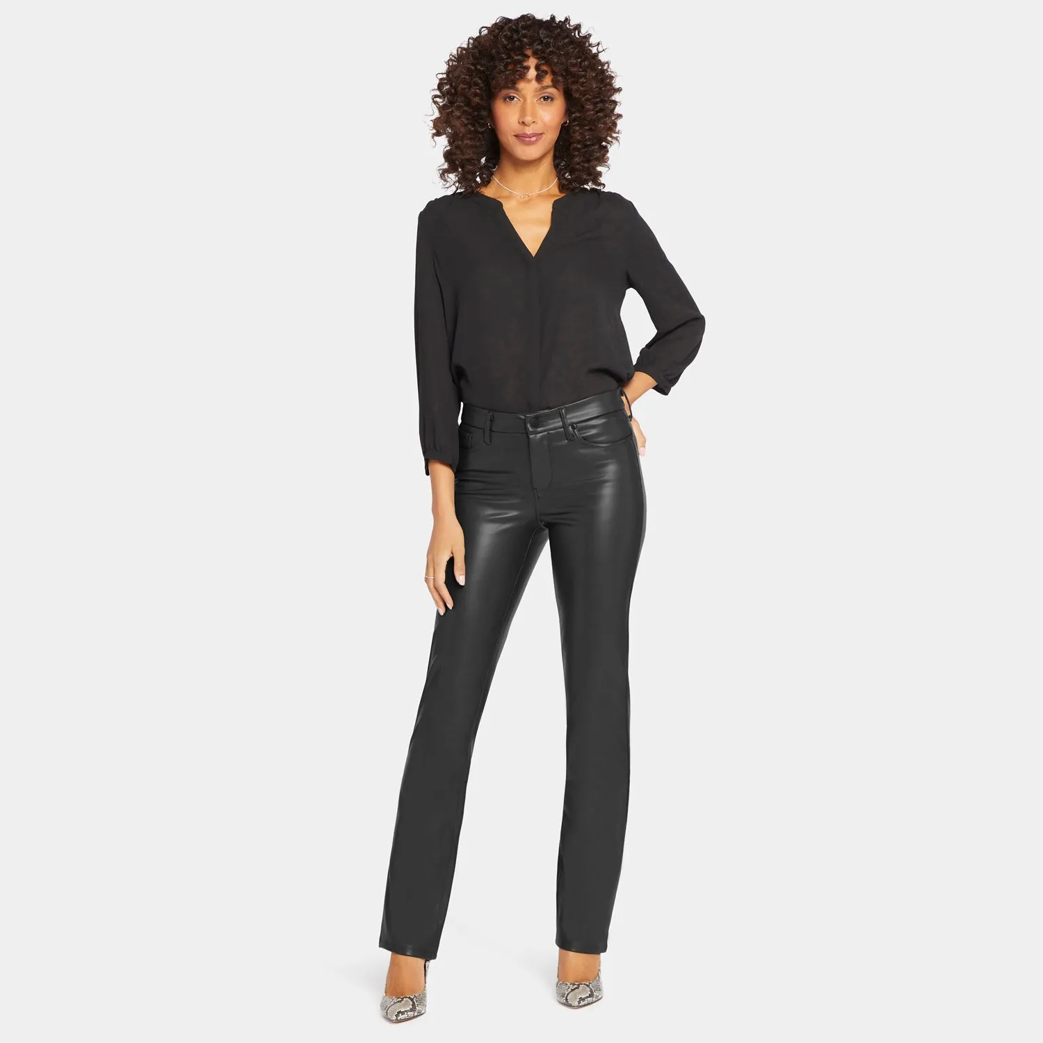 Faux Leather Marilyn Straight Pants In Petite - Black