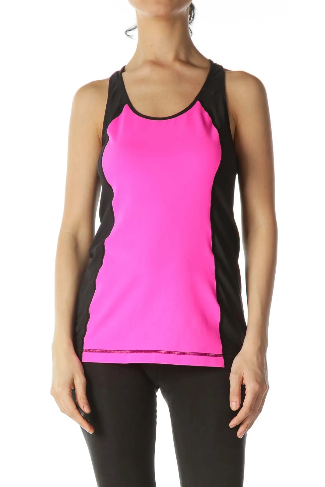 Fluorescent-Pink Black Racerback Mesh Sports Top