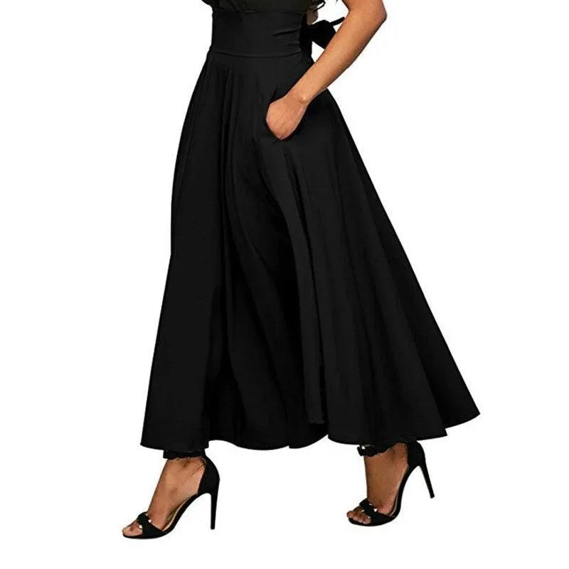 High Waist A-Line Flared Maxi Long Skirt for Women