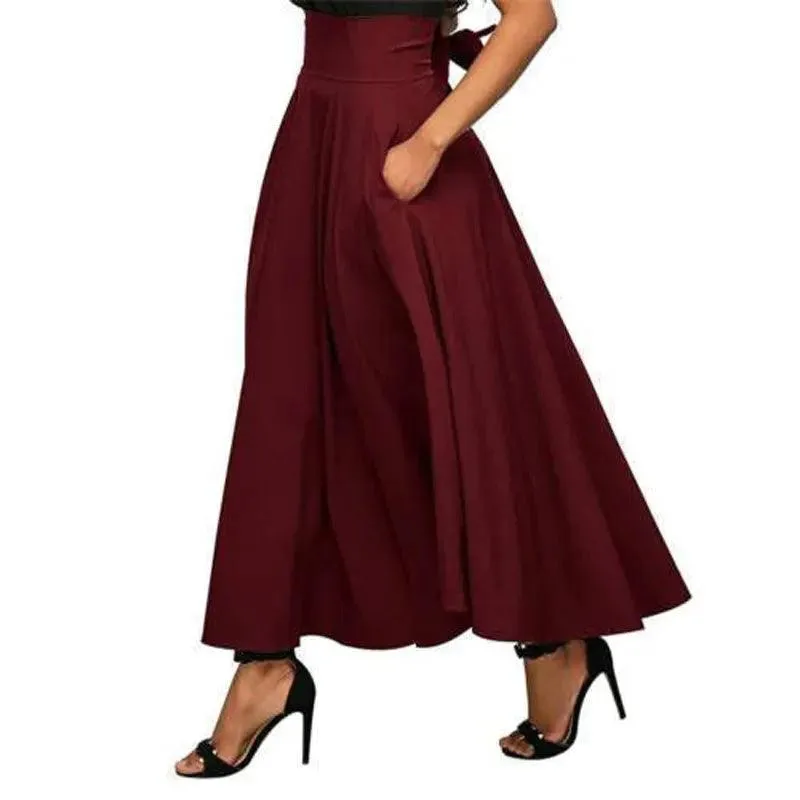 High Waist A-Line Flared Maxi Long Skirt for Women