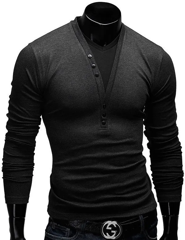 Long Sleeve V-neck Men's Casual T Shirts