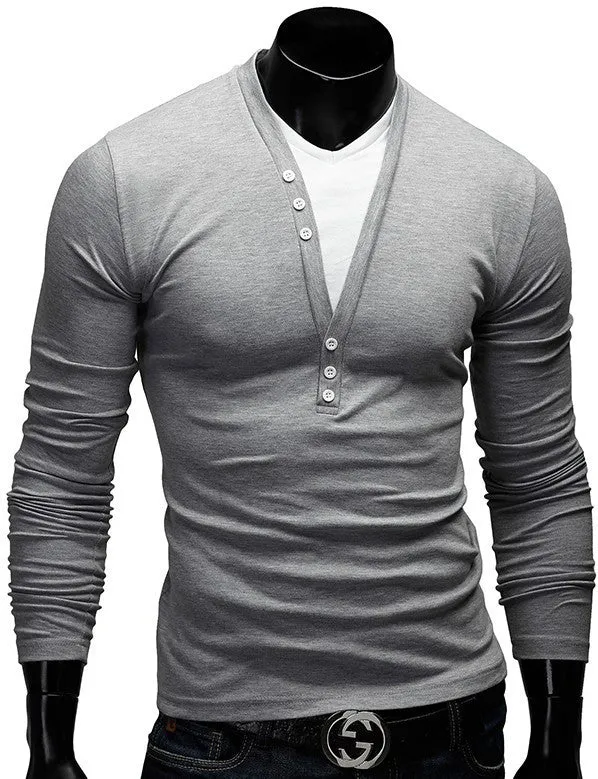 Long Sleeve V-neck Men's Casual T Shirts