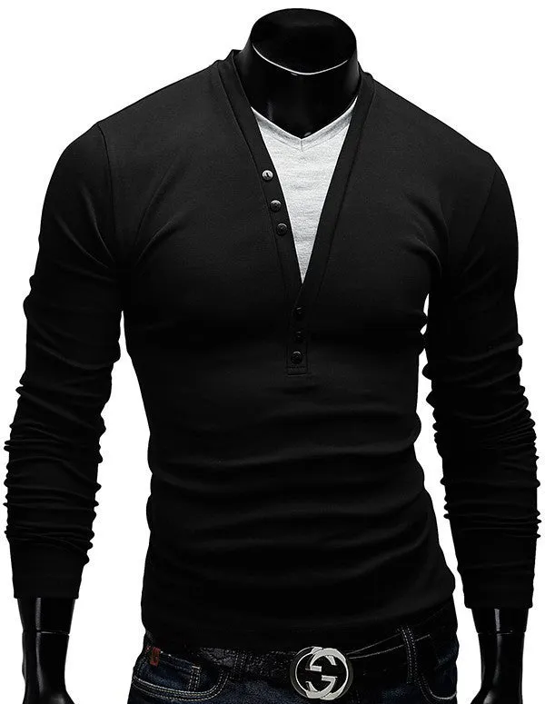 Long Sleeve V-neck Men's Casual T Shirts