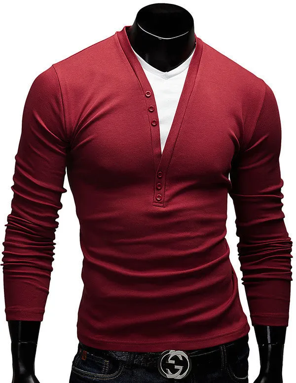 Long Sleeve V-neck Men's Casual T Shirts