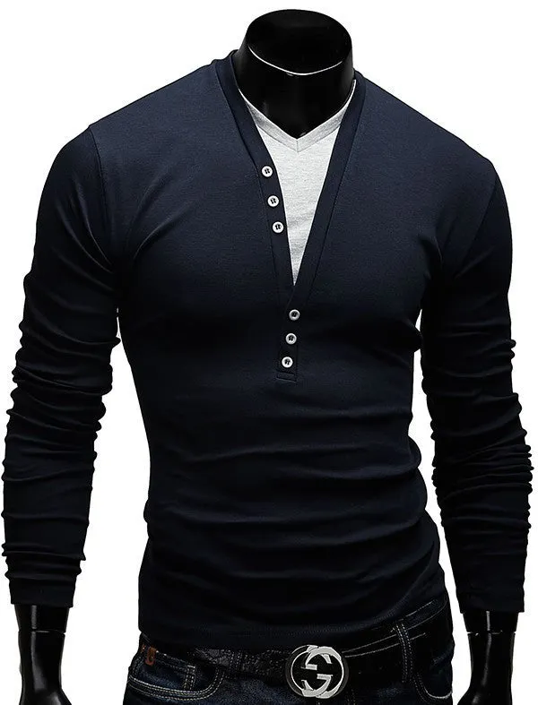 Long Sleeve V-neck Men's Casual T Shirts