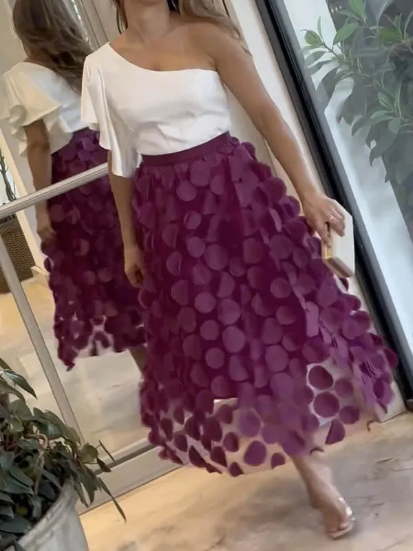 Polka-Dot Solid Color Skirts Long Skirts