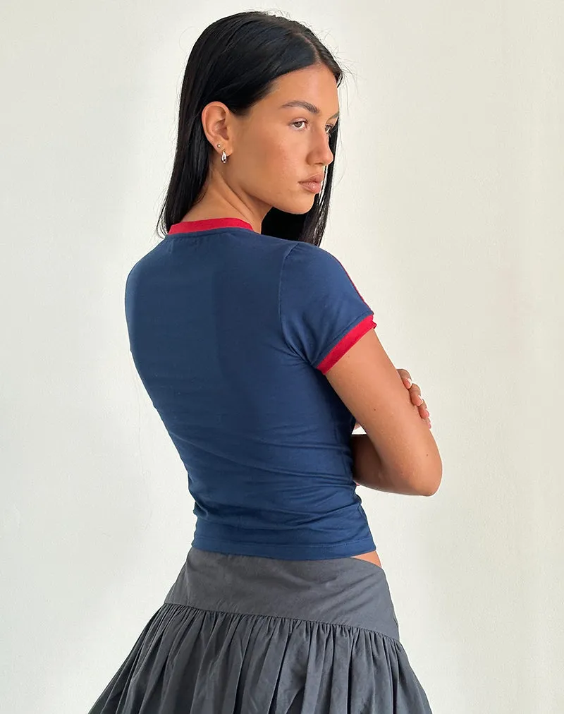 Salda Tee in Navy with Adrenaline Red Binding and '98' Emb