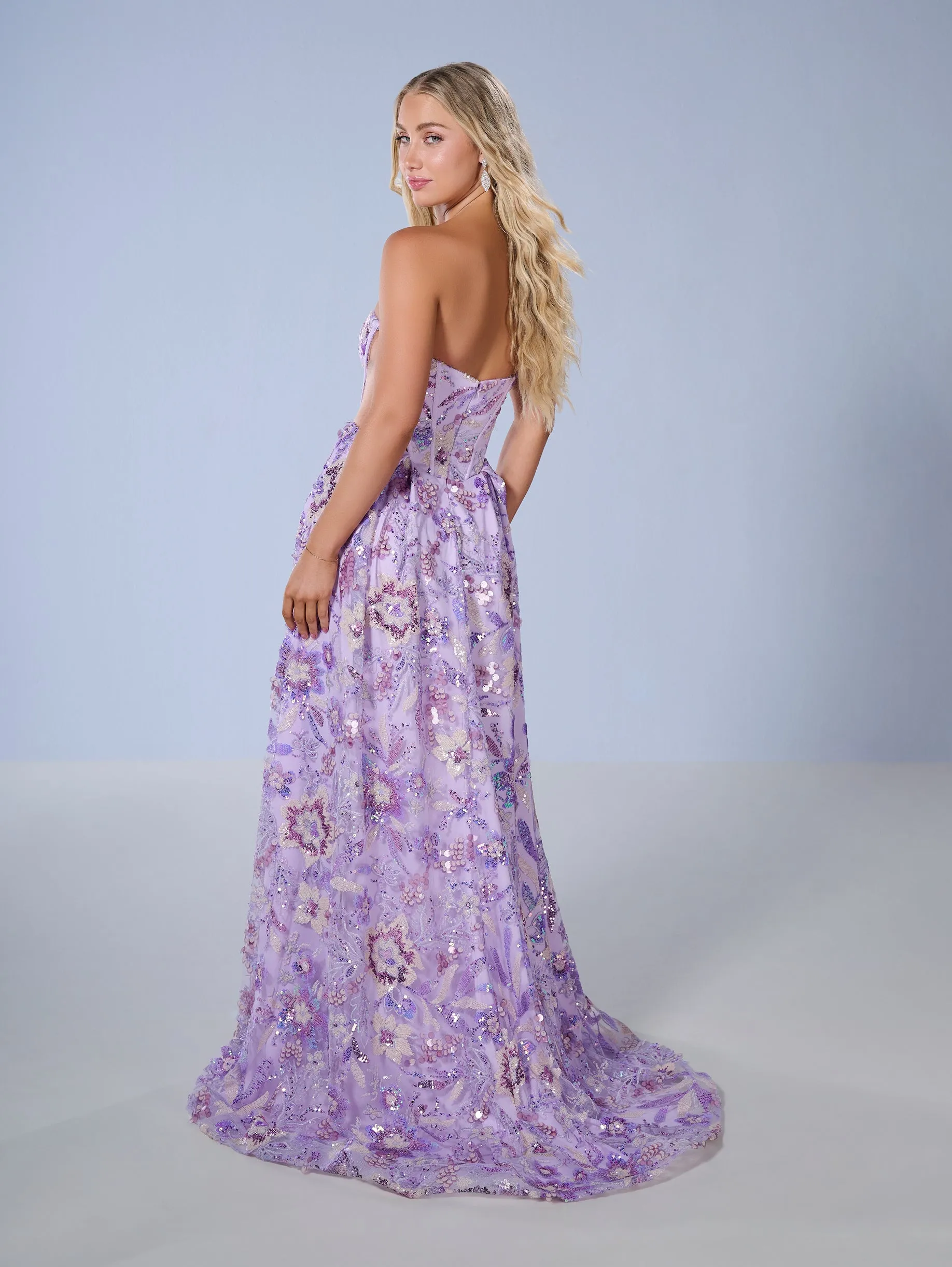 Sequin Print Strapless A-line Gown by Tiffany Designs 16238