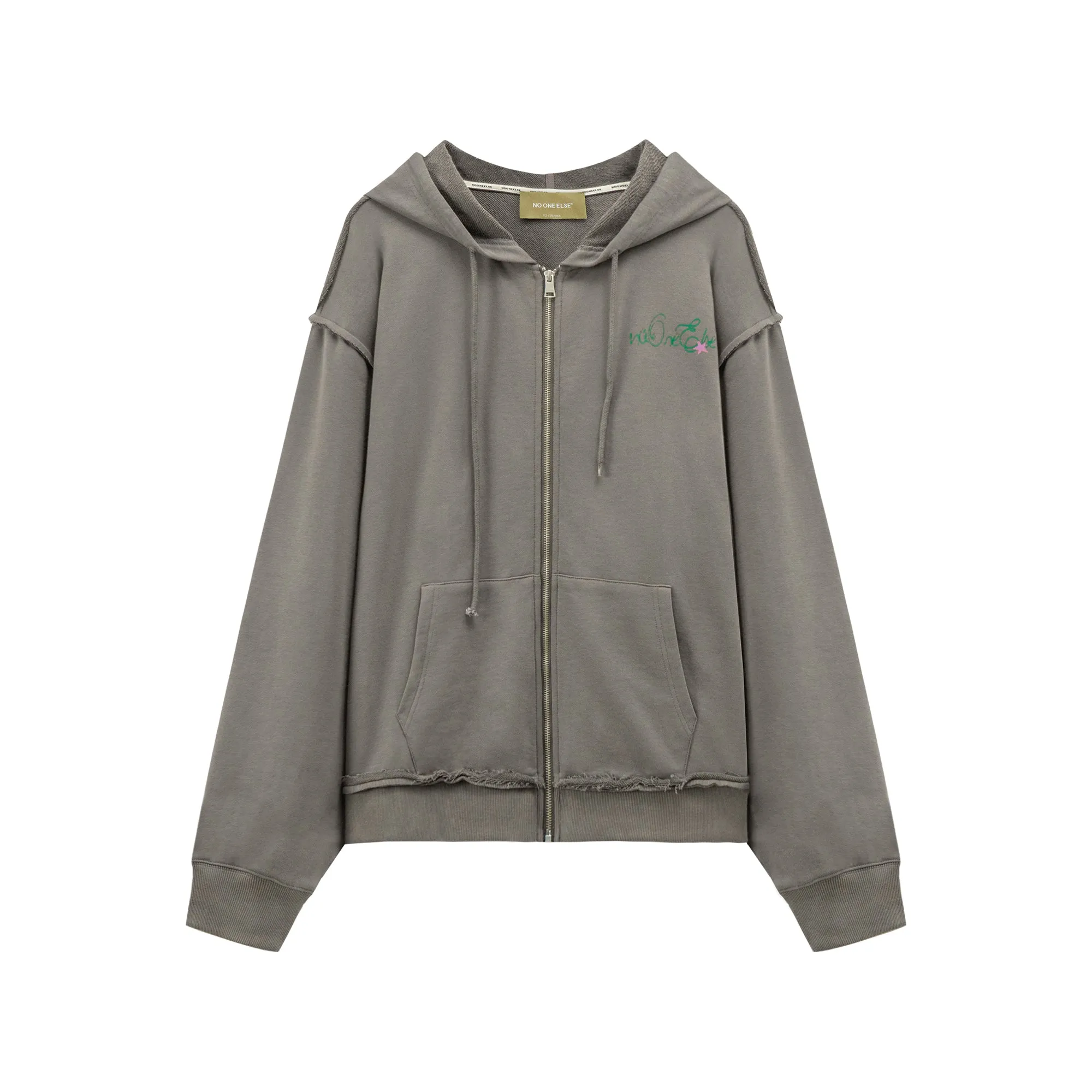 String Cotton Zip-Up Hoodie