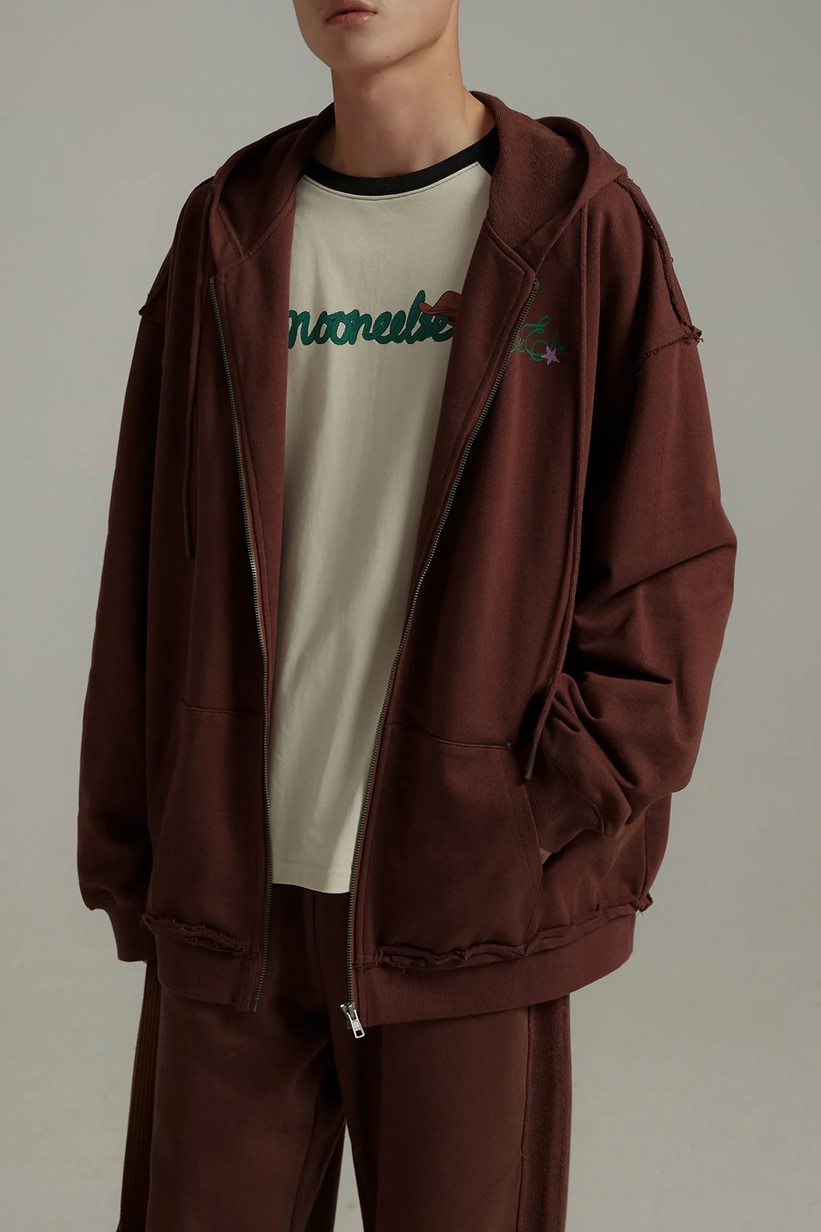 String Cotton Zip-Up Hoodie