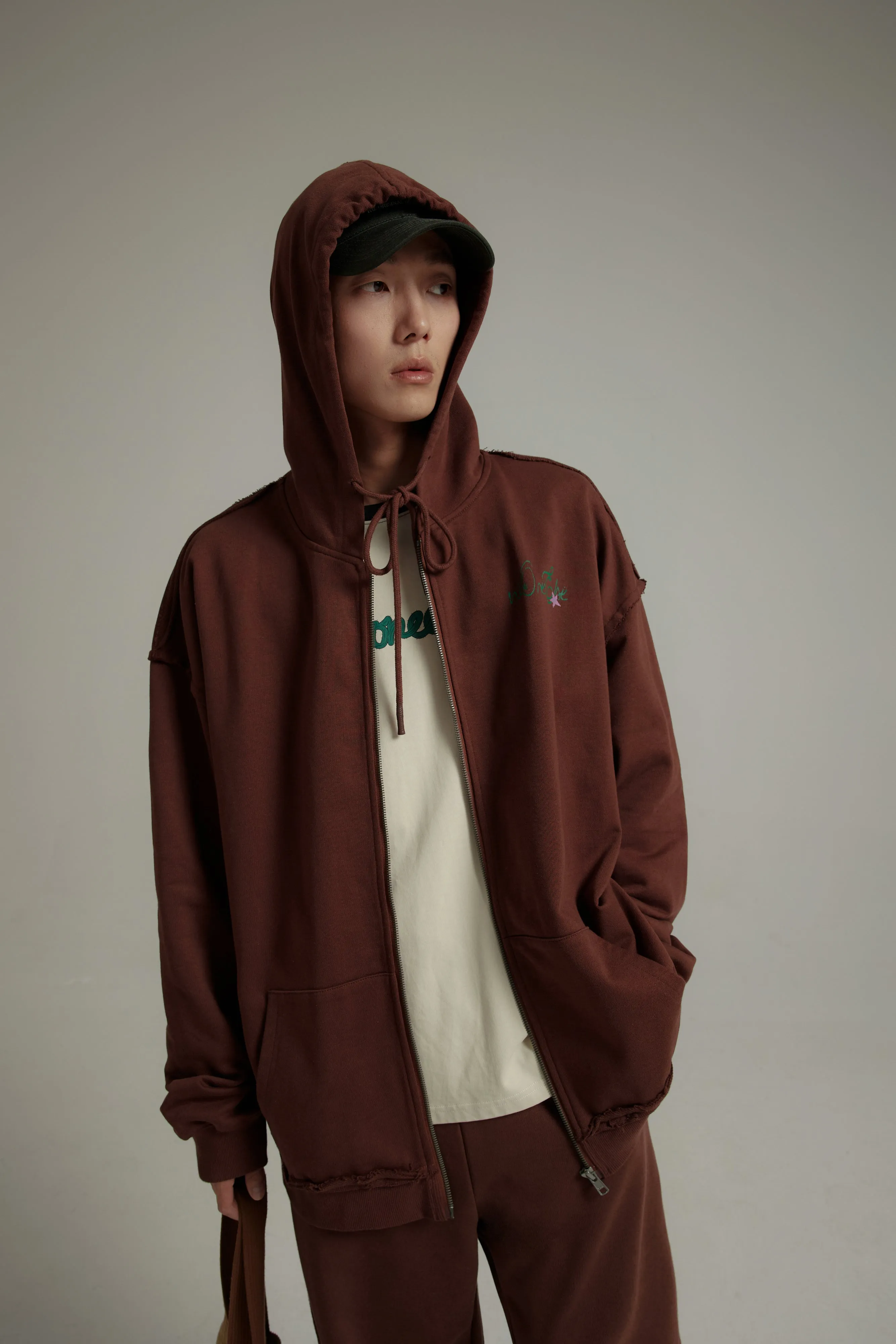 String Cotton Zip-Up Hoodie