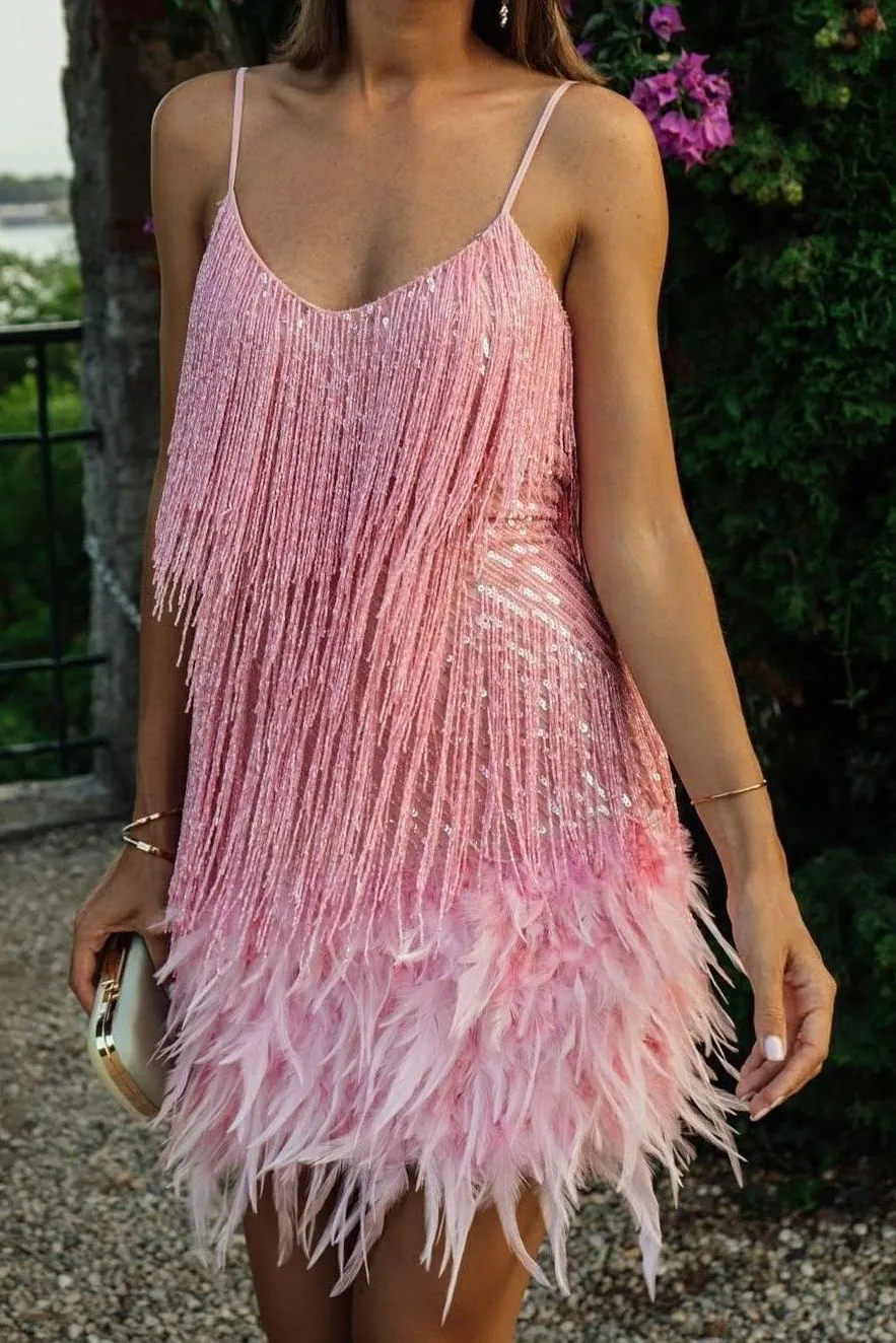 Tassel Sequin Feather Splicing Dress