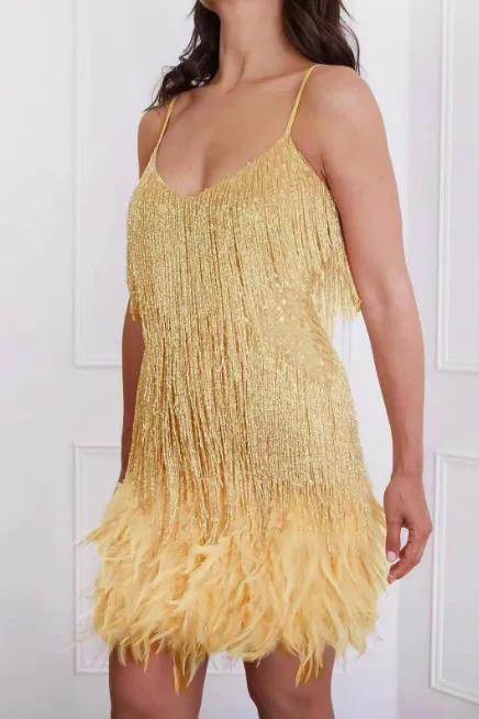 Tassel Sequin Feather Splicing Dress