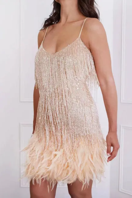 Tassel Sequin Feather Splicing Dress