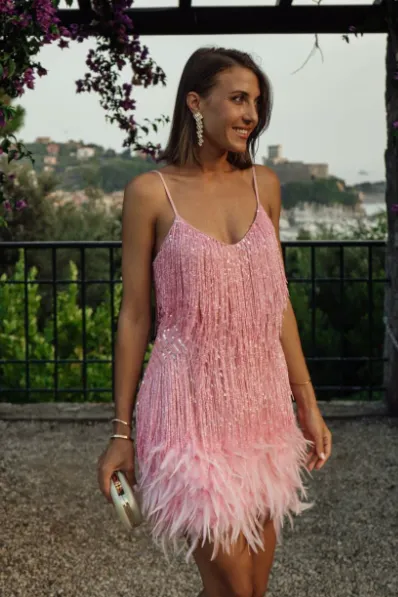 Tassel Sequin Feather Splicing Dress