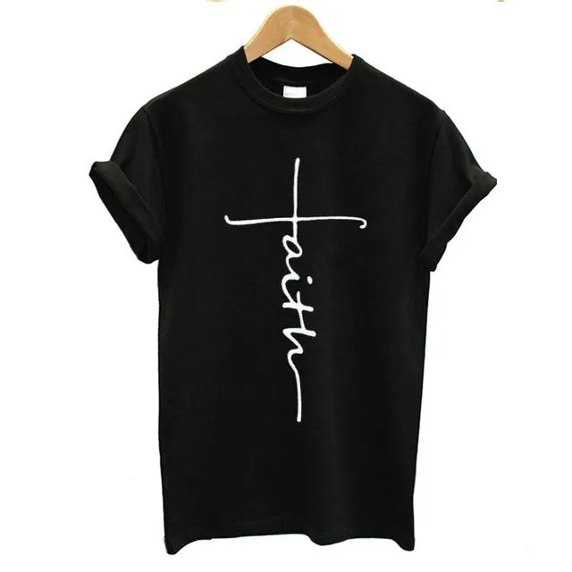 The Cross Printed T-shirt Women Short Sleeve Fashion Cotton Casual Summer Tops Jesus Clothes Plus Size