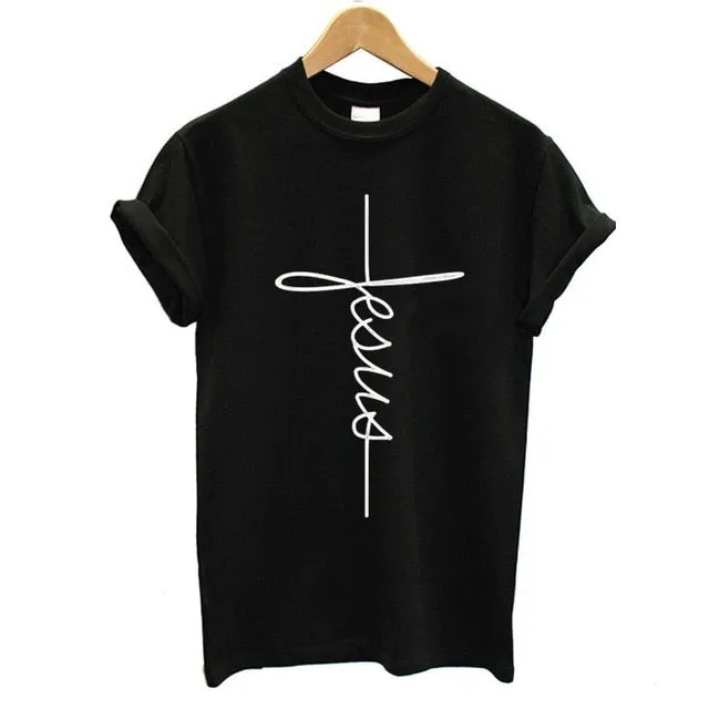 The Cross Printed T-shirt Women Short Sleeve Fashion Cotton Casual Summer Tops Jesus Clothes Plus Size