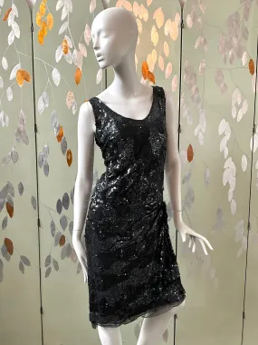 Vintage 1960s Black Sequin Paul Caret Cocktail Sheath Dress, Small