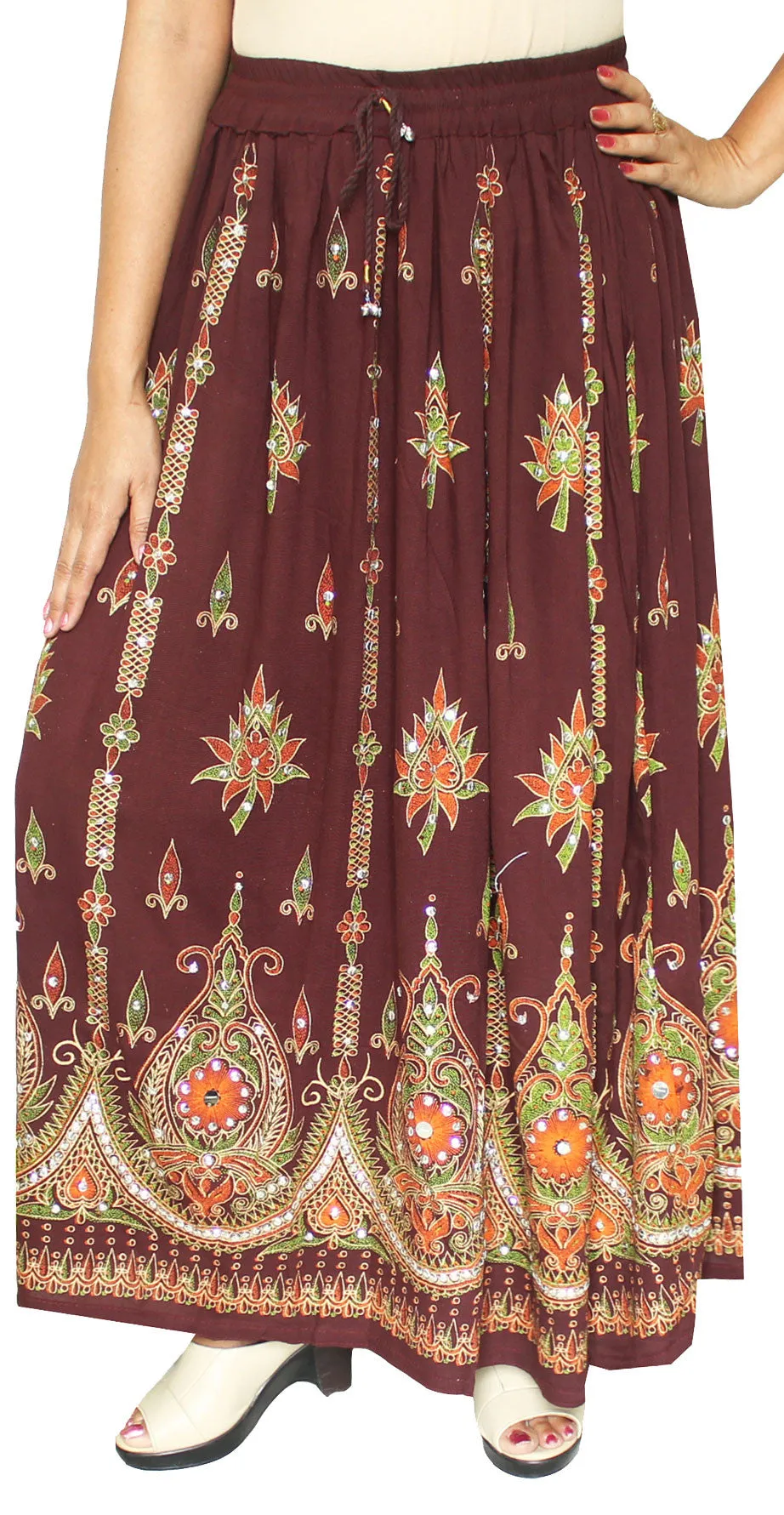 Womens Indian Long Skirts Sequins India Clothing (Brown)