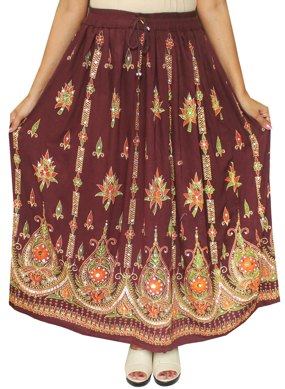 Womens Indian Long Skirts Sequins India Clothing (Brown)