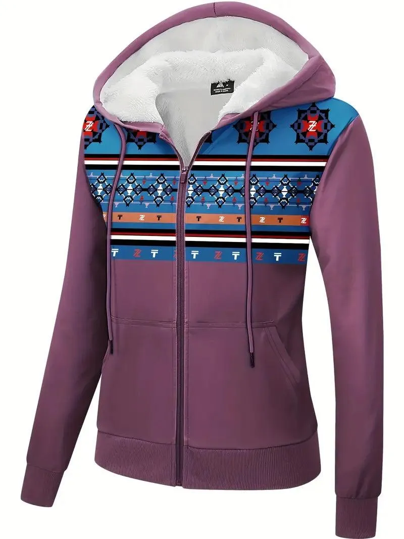 Women's Purple Zip Up Casual Hoodie-ZPK006748